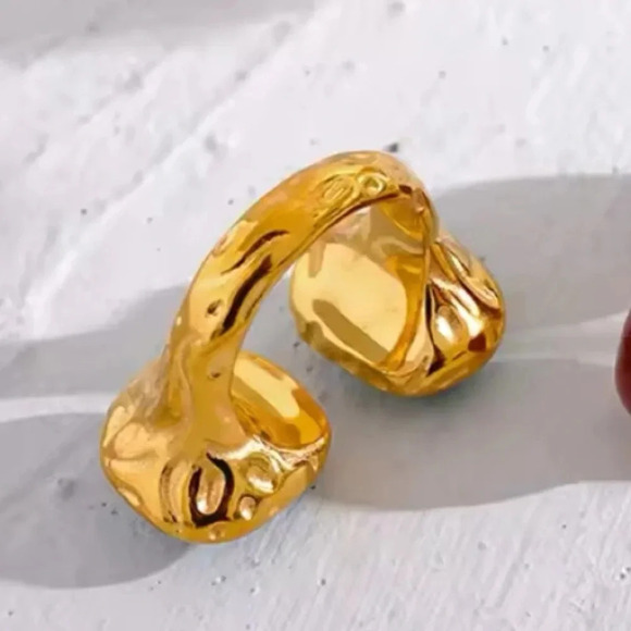 Turquoise Minimalist 18K Gold-Plated Stainless Steel Waterproof Duo Ring - Picture 3 of 6